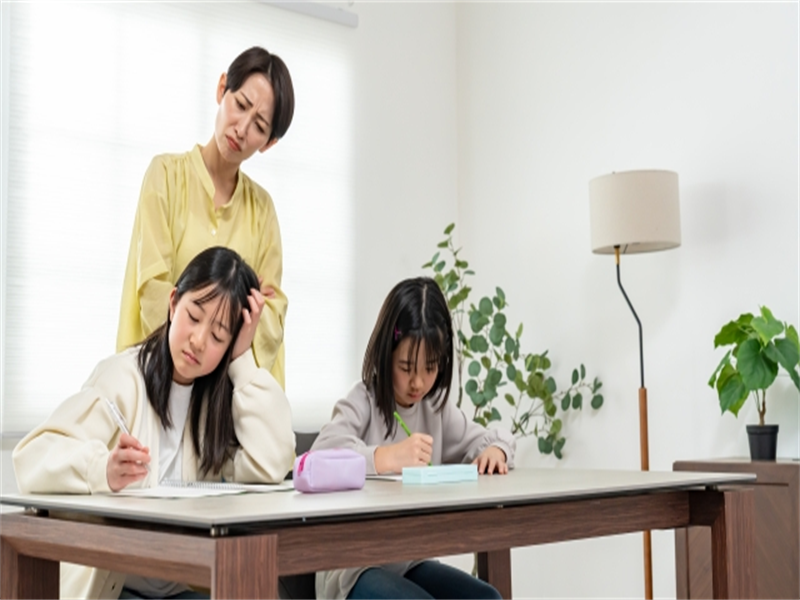 勉強が嫌な子供と見守る母親