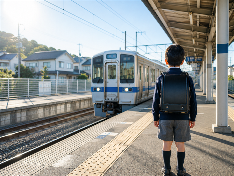 電車を待っている男の子